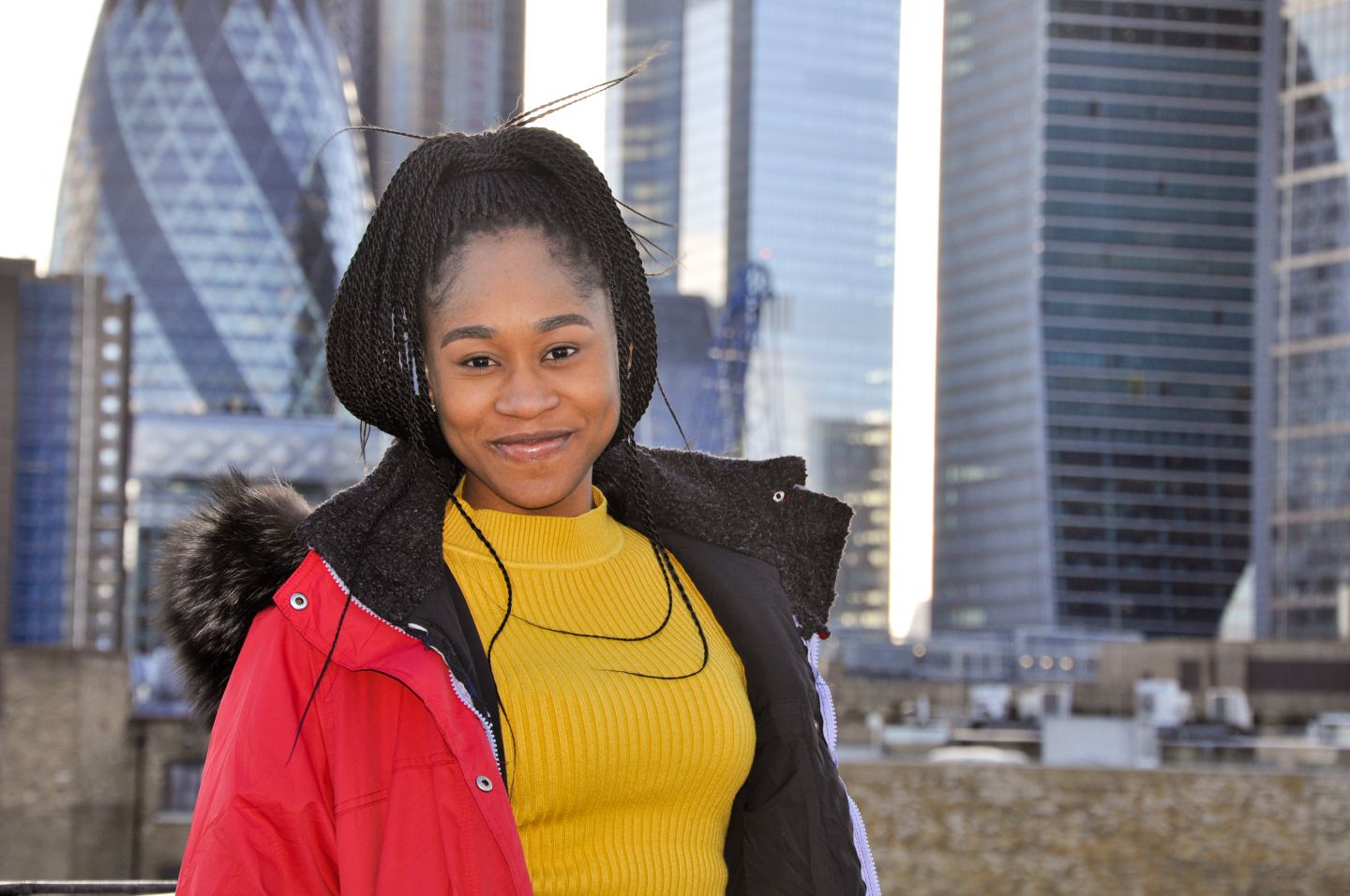 A GCU London student on the rooftop of the London campus, in March 2020