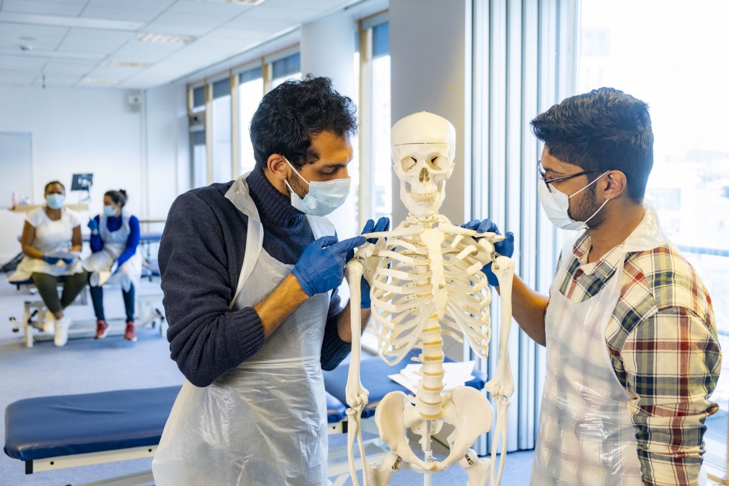 MSc Physiotherapy students in their classroom at Glasgow Caledonian University L-R: Yazeed Qashwa and Kevin Kurian