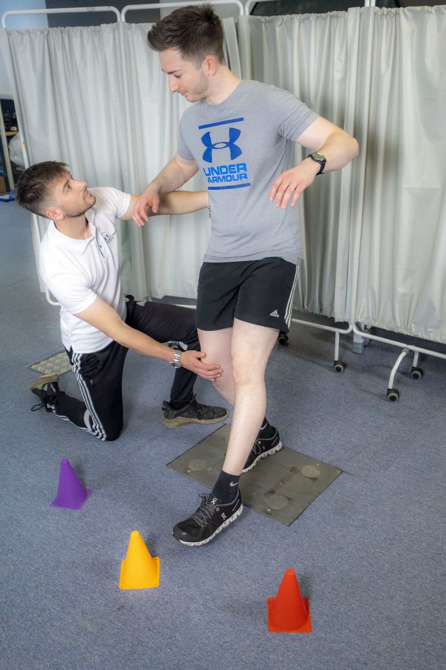 MSc Physiotherapy students, Christopher Walker and Christopher Gibson, taking part in physiotherapy-related activities in the Glasgow campus. 

L-R: Christopher Walker and Christopher Gibson