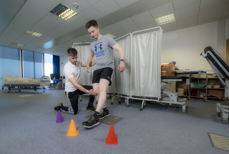 MSc Physiotherapy students, Christopher Walker and Christopher Gibson, taking part in physiotherapy-related activities in the Glasgow campus. 

L-R: Christopher Walker and Christopher Gibson