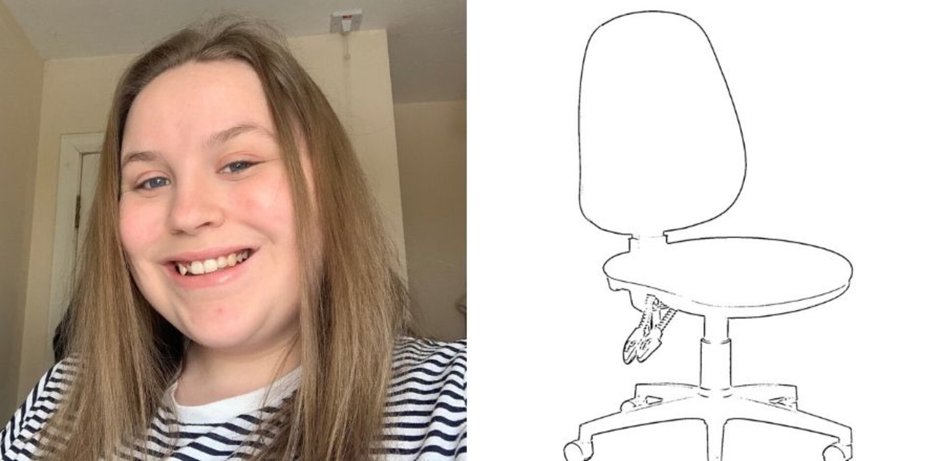(Pictured above) Emily Green alongside a template of her foldable chair design