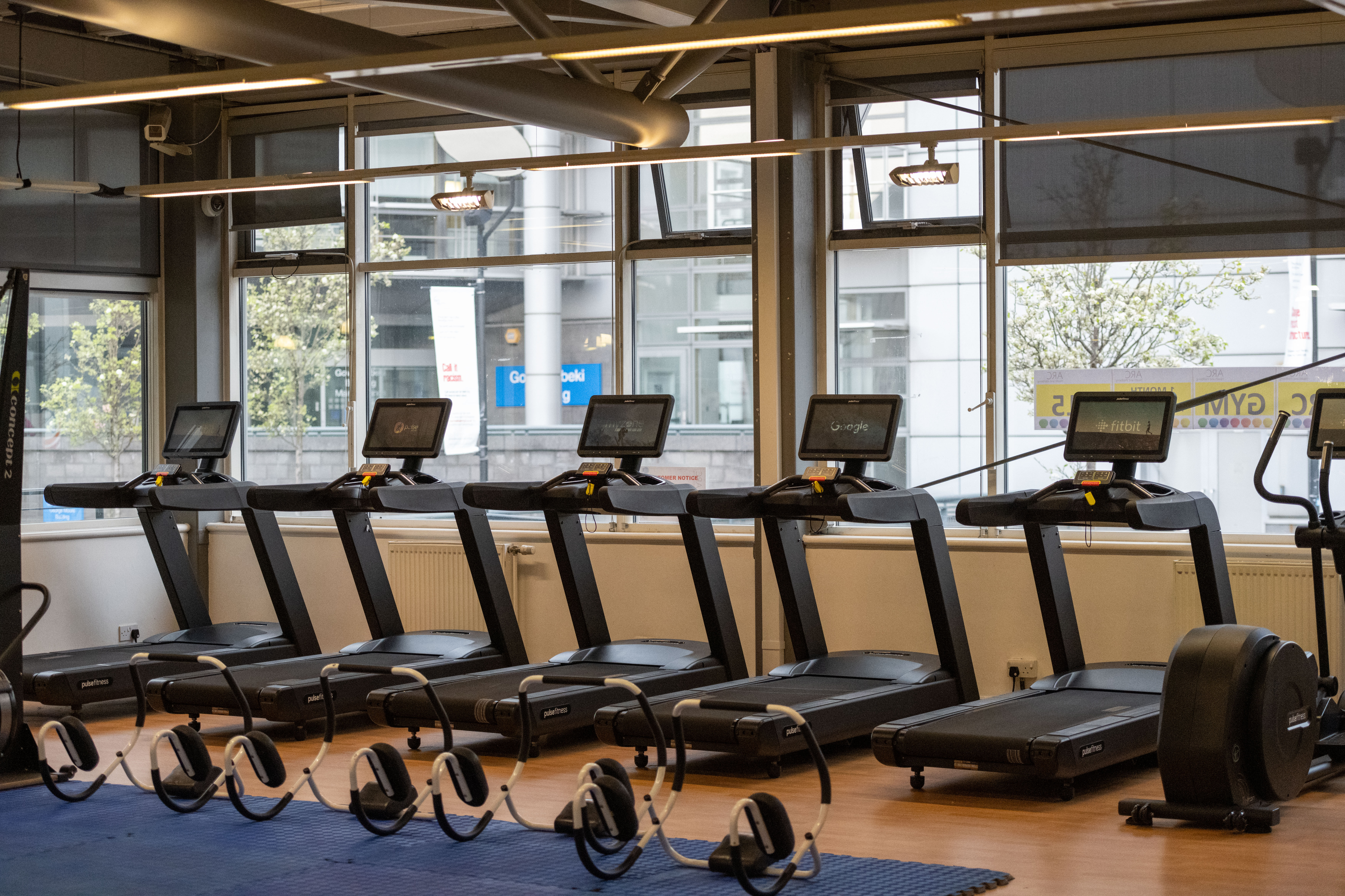 A row of treadmills in the ARC Gym, on GCU's Glasgow campus.
