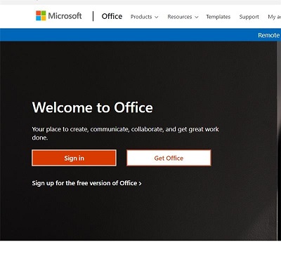 Office 365 welcome screen