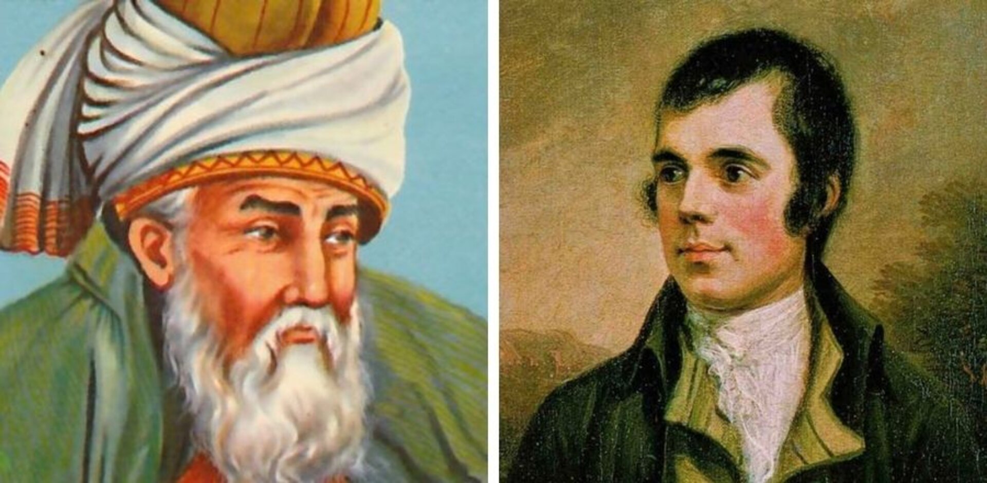 (Pictured above from left to right) Portrait of both poets Rumi & Robert Burns