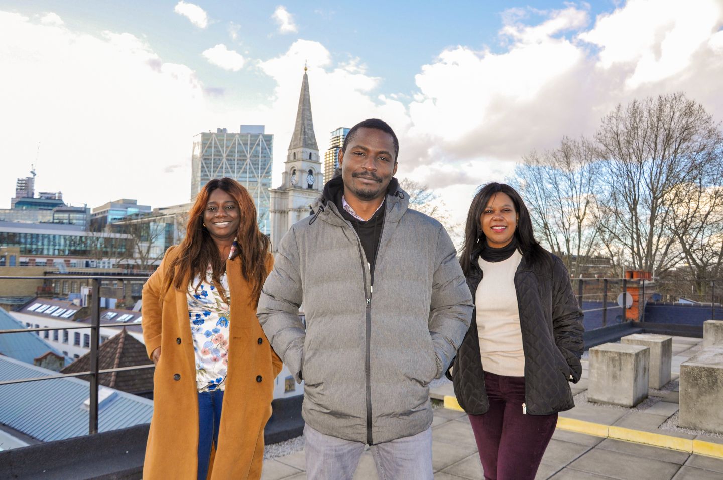 GCU London students on the rooftop of the London campus, in March 2020