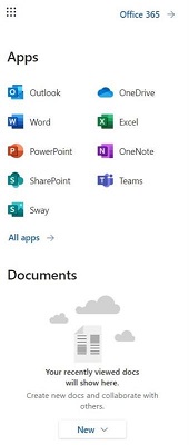 Office 365 'apps available' screen