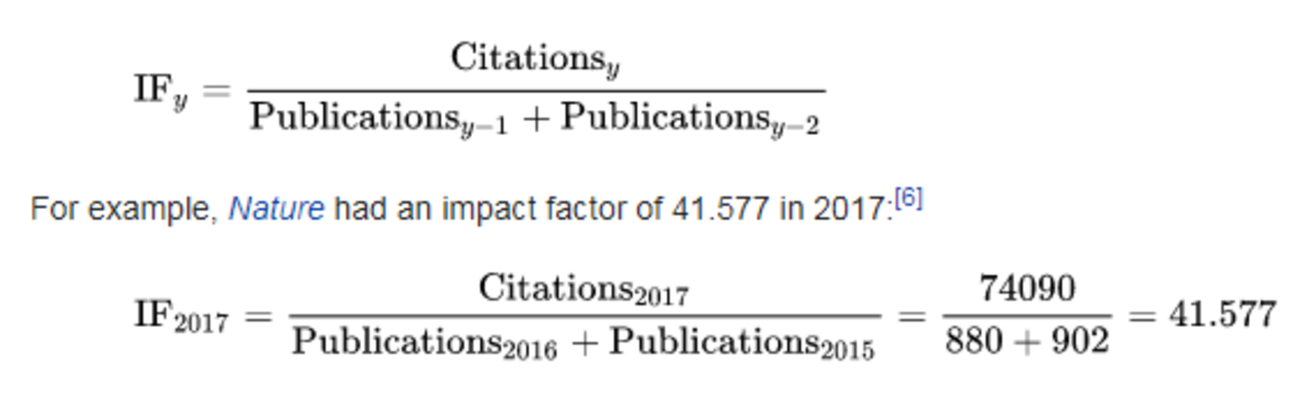 Image detailing the formula used to calculate an impact factor