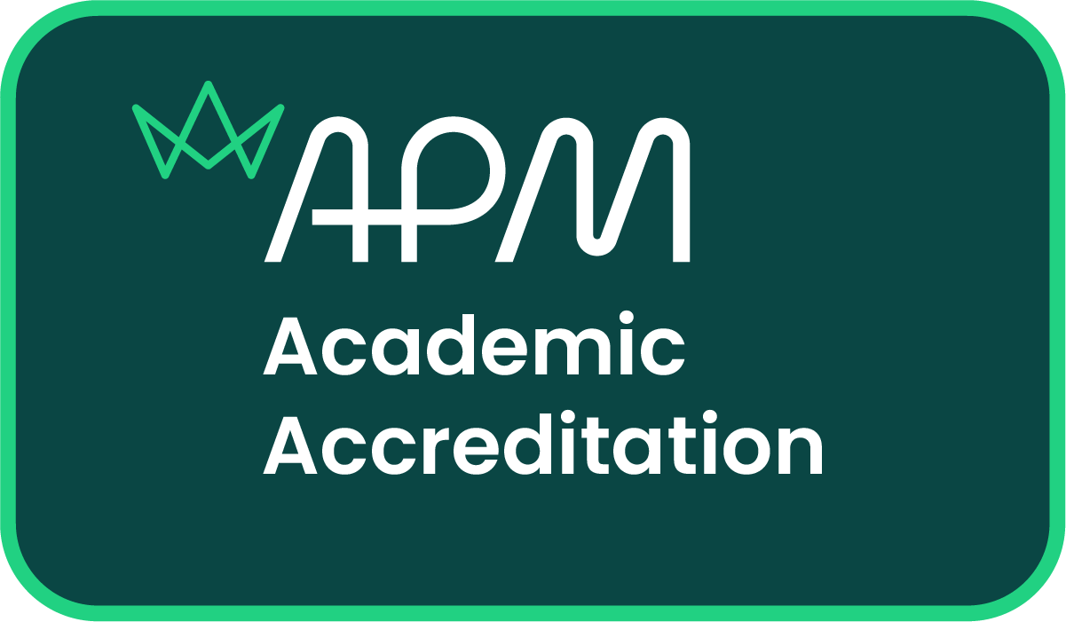 A photo of the Association for Project Management (APM) Academic Accreditation logo, in PNG format, for digital use.