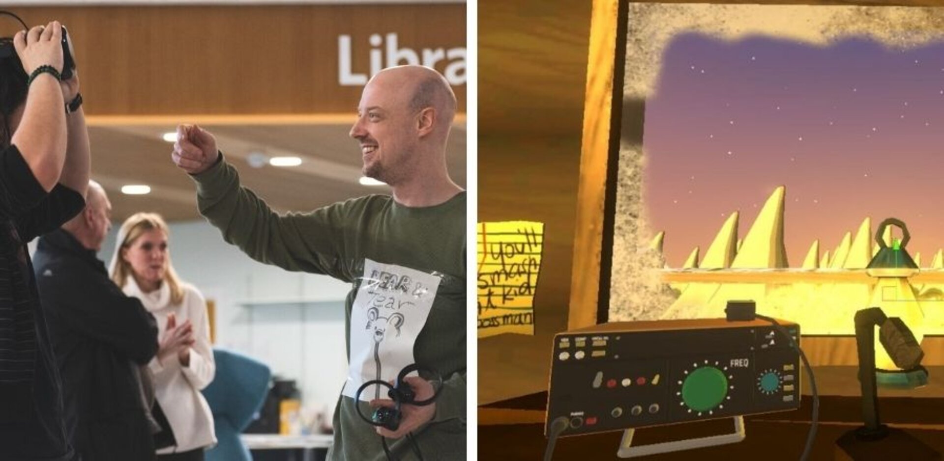 (Pictured left to right) Dr David Farrell & image of the student game