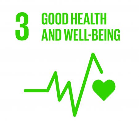 An inverted icon of SDGs 3, Good Health and Well-being.