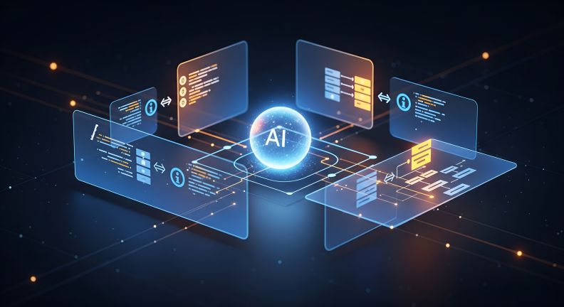 An image of AI on hardware and surrounding graphics 