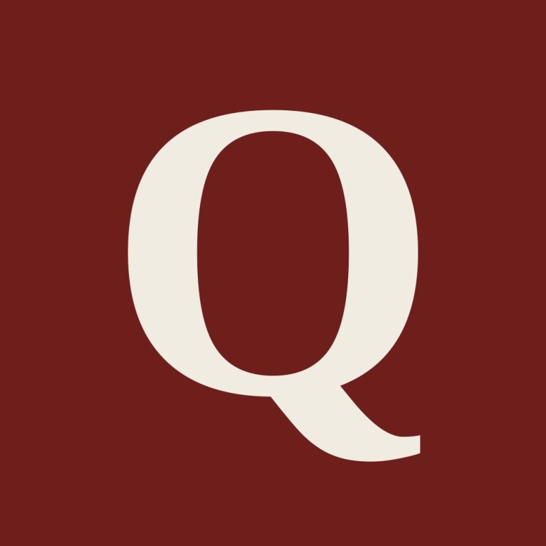 The qapaciti logo, which is a giant golden Q on a burgandy background.