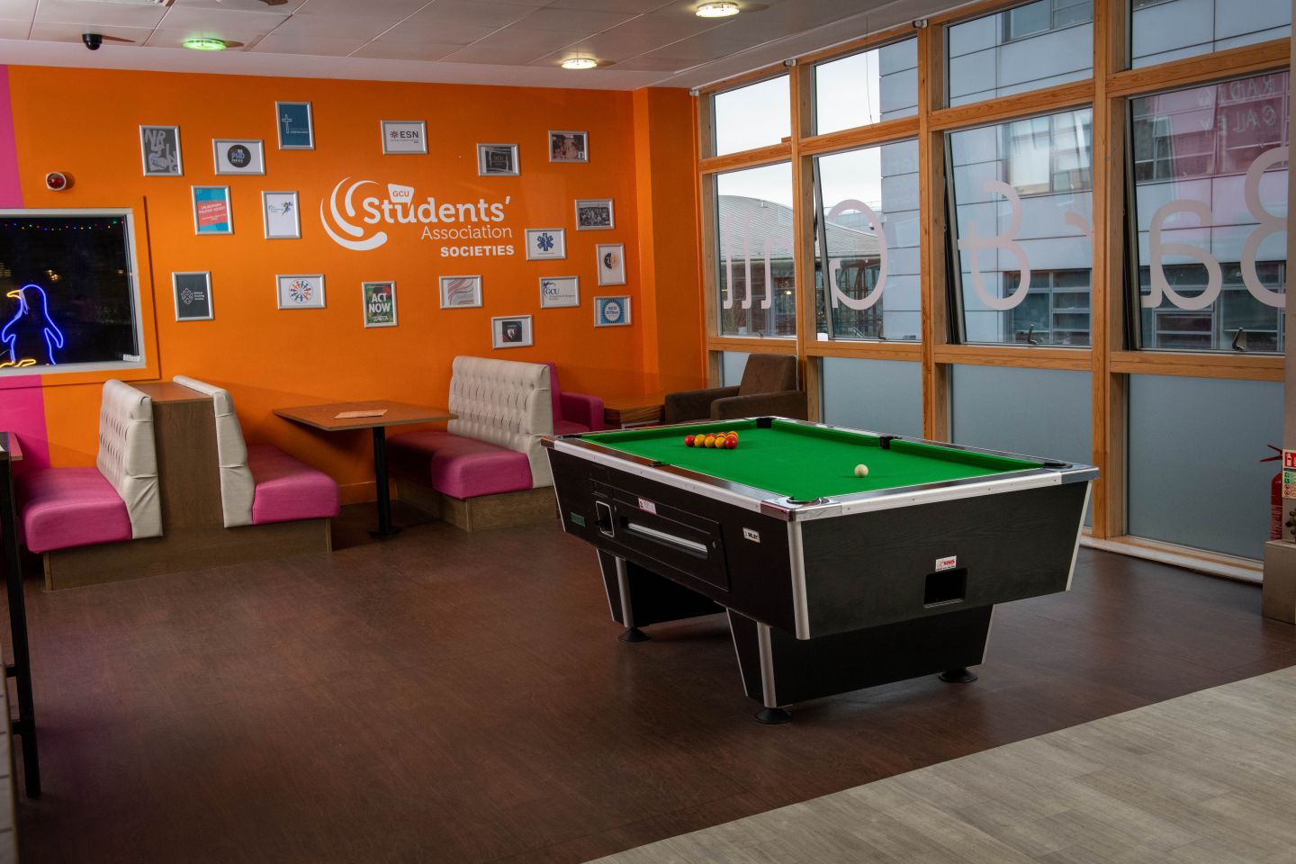 A pool table in the Re:Union Bar and Grill on Glasgow campus. Photo taken in December 2021.
