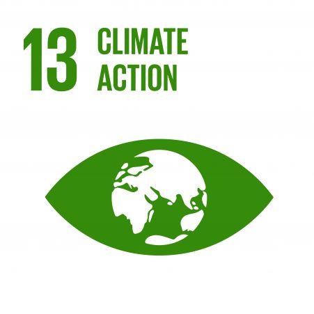 An inverted icon of SDGs 13, Climate Action.