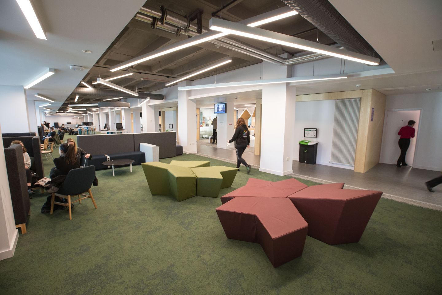 Student study and social space inside George Moore Building, Glasgow Caledonian University