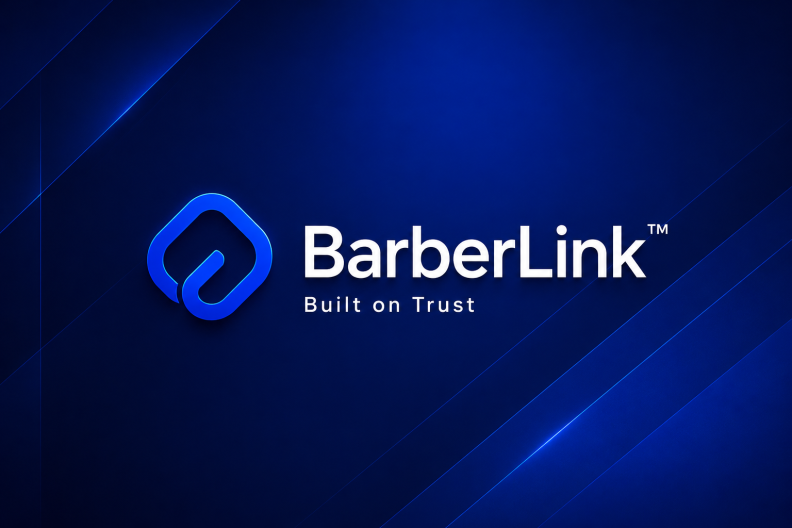 The Barberlink logo, which features the name in white text on a dark blue background.