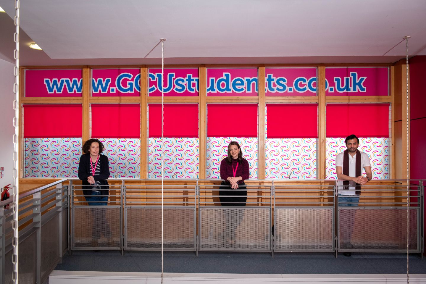 Students' Association staff, photographed in the Students' Association in December 2021. 

L-R: Melanie Cowell, Olivia Hall and Adil Rahoo