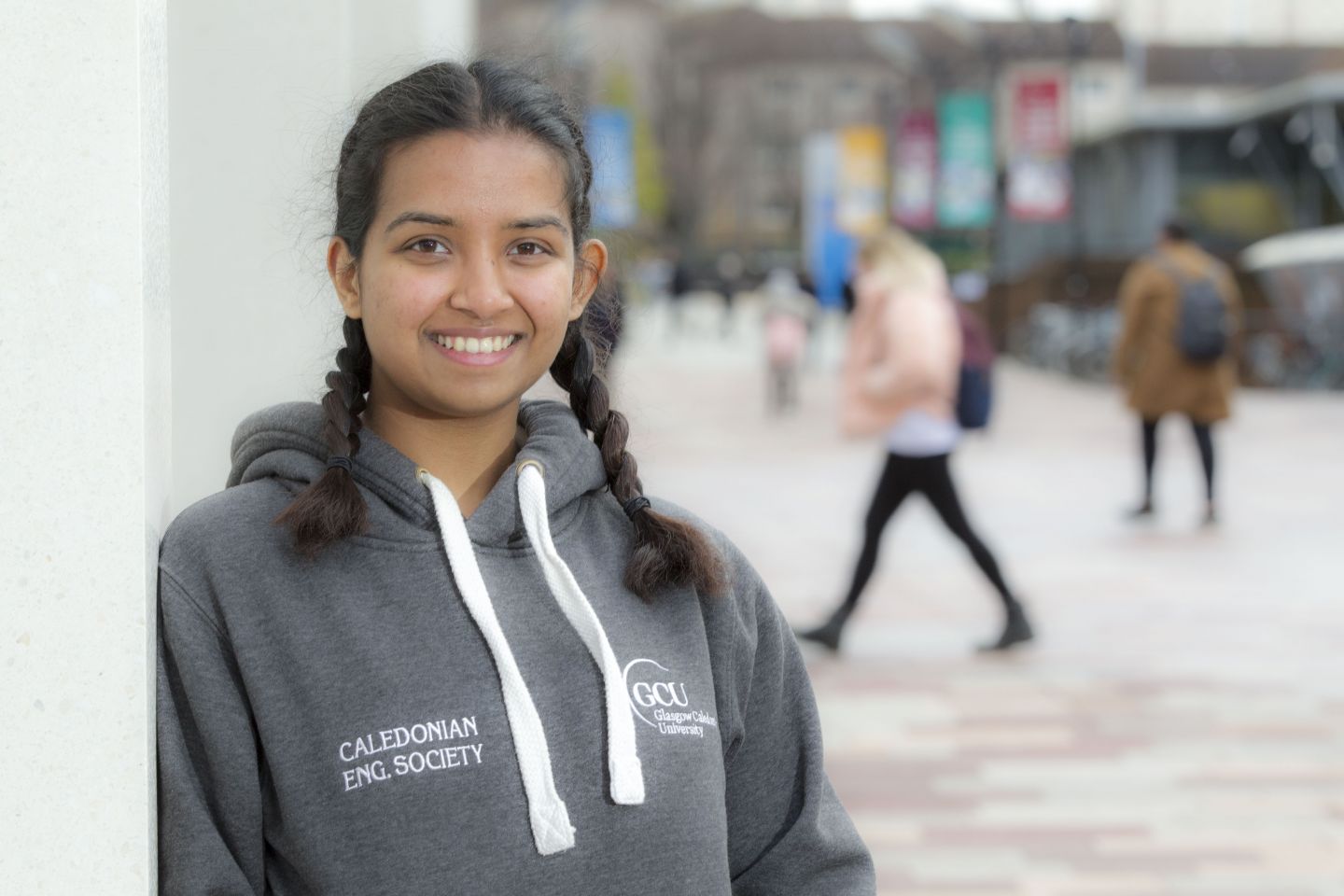 Student on campus at Glasgow Caledonian University