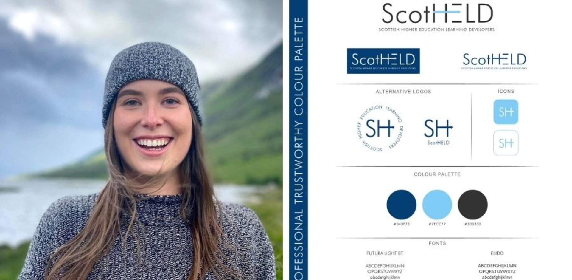 (Pictured Left to Right) Winning ScotHELD logo gallery & Student Catriona McDuff