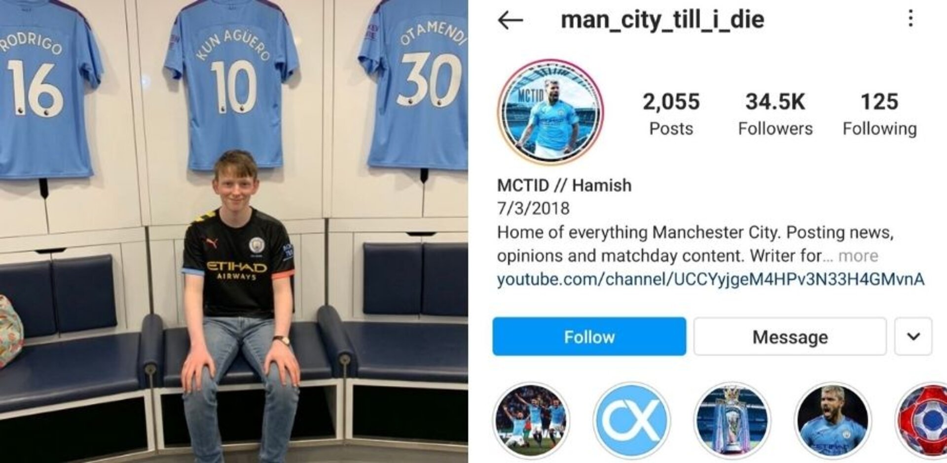 Manchester City fan, Hamish found success with his Instagram page - which started in 2018