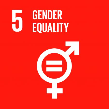 A square icon of SDG 5, Gender Equality.