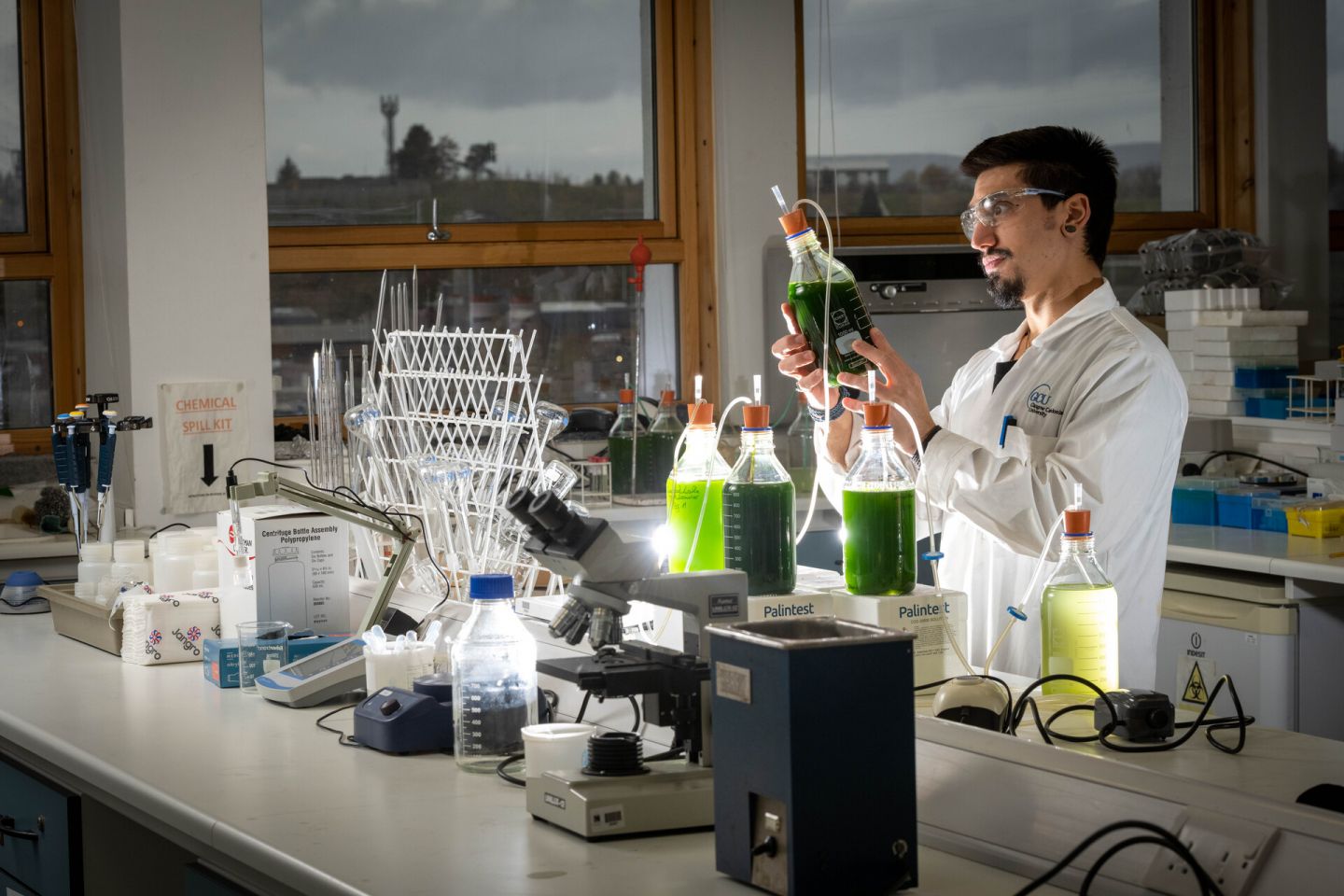 Gabriele Frascarol, BSc (Hons) Forensic Investigation student, working in a lab on Glasgow campus. Photo taken in November 2021.