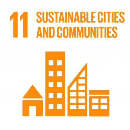 An inverted icon of SDGs 11, Sustainable Cities and Communities.