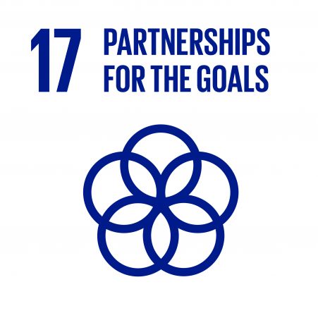 An inverted icon of SDGs 17, Partnerships for the Goals.