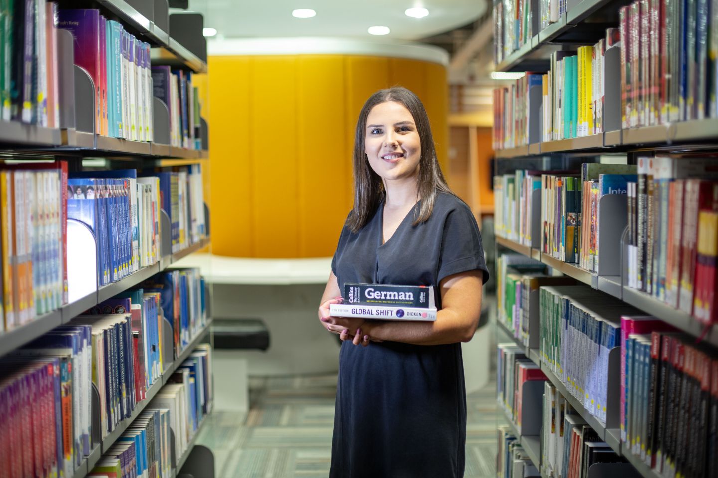 A student studying BA (Hons) International Business with Languages, photographed on Glasgow campus.