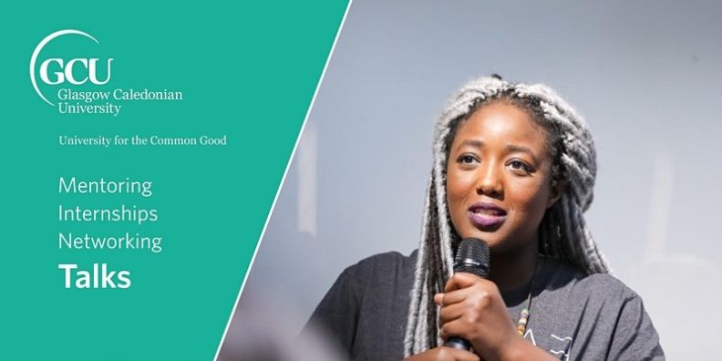 An email banner for the Mentoring, Internships, Networking and Talks programme. The image shows Anne-Marie Imafidon, keynote speaker, presenter and co-founder of Stemettes, holding a microphone.