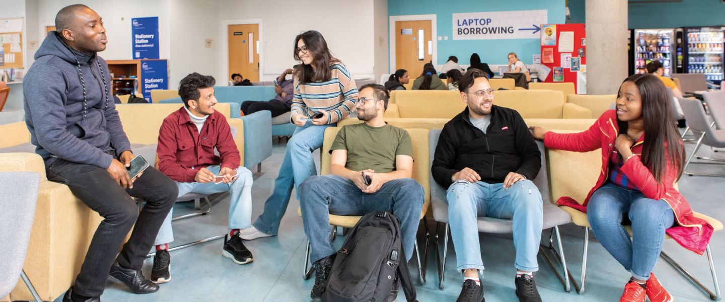 picture of students on library couches