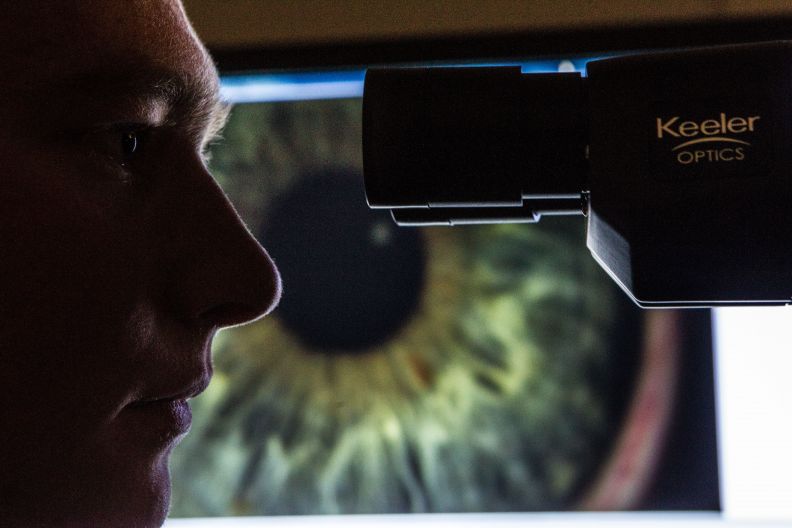 Glasgow Caledonian University optometry student performing eye examination