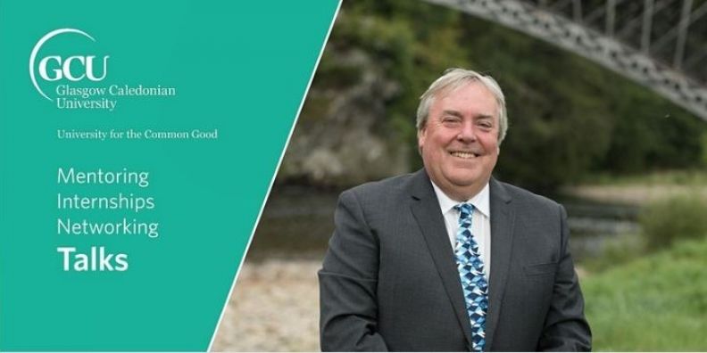 An email banner for the Mentoring, Internships, Networking and Talks programme. The image shows Malcolm Roughead, Director of Visitor Engagement for VisitScotland, smiling in a grey suit.