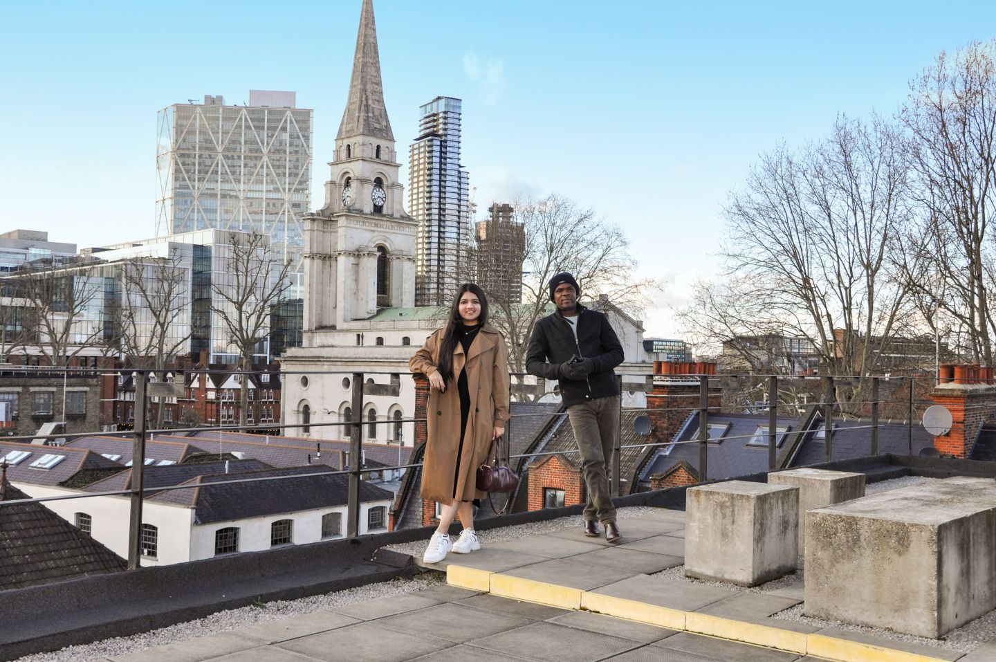 GCU London students on the rooftop on campus, in March 2020
