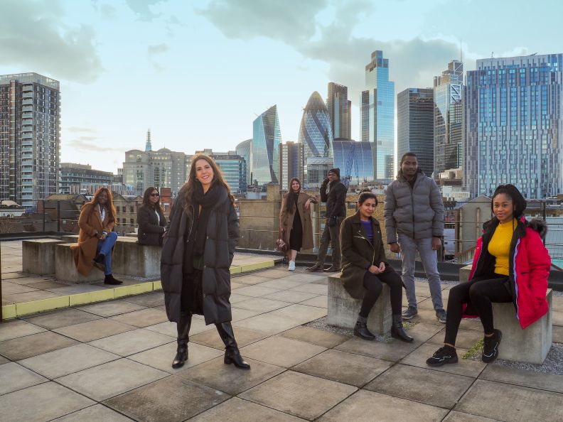 GCU London students on the rooftop of the London campus, in March 2020