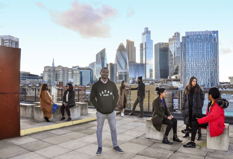 GCU London students on the rooftop of the London campus, in March 2020